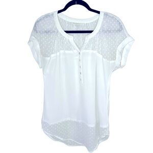 Swiss Dot Loose Fit Short Sleeve White Blouse Size xs (fits s)